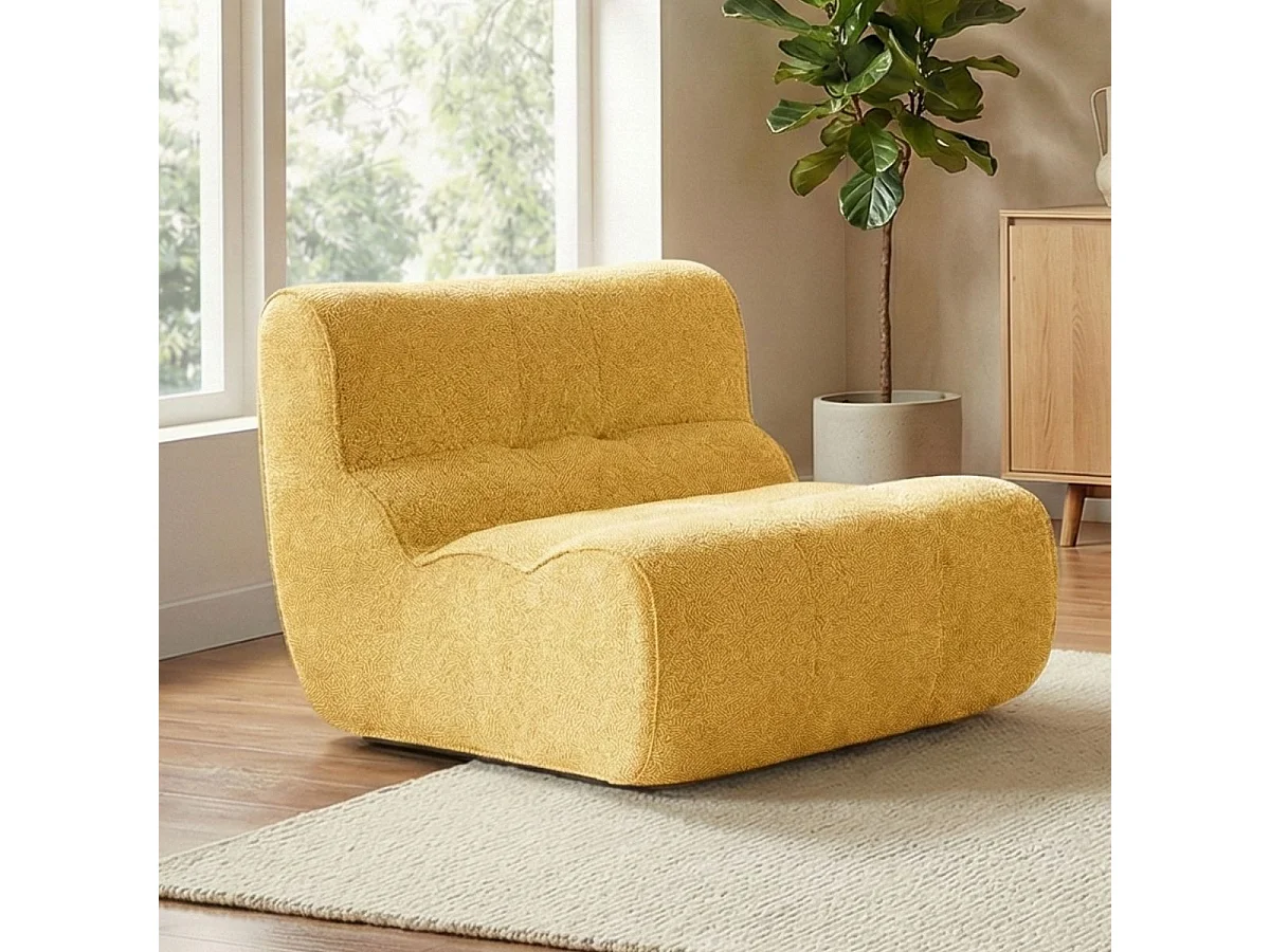 Fauteuil en mousse polyuréthane et tissu polyester touché doux jaune - BLOW