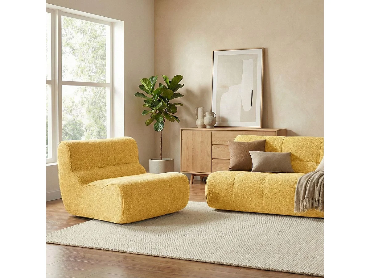 Fauteuil en mousse polyuréthane et tissu polyester touché doux jaune - BLOW