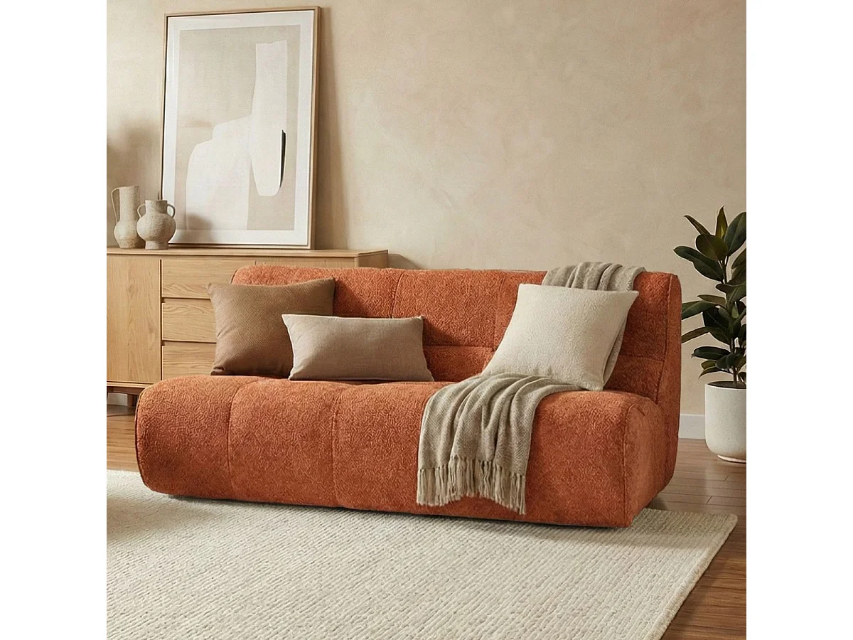 Canapé 2 places en mousse polyuréthane et tissu polyester touché doux orange - BLOW