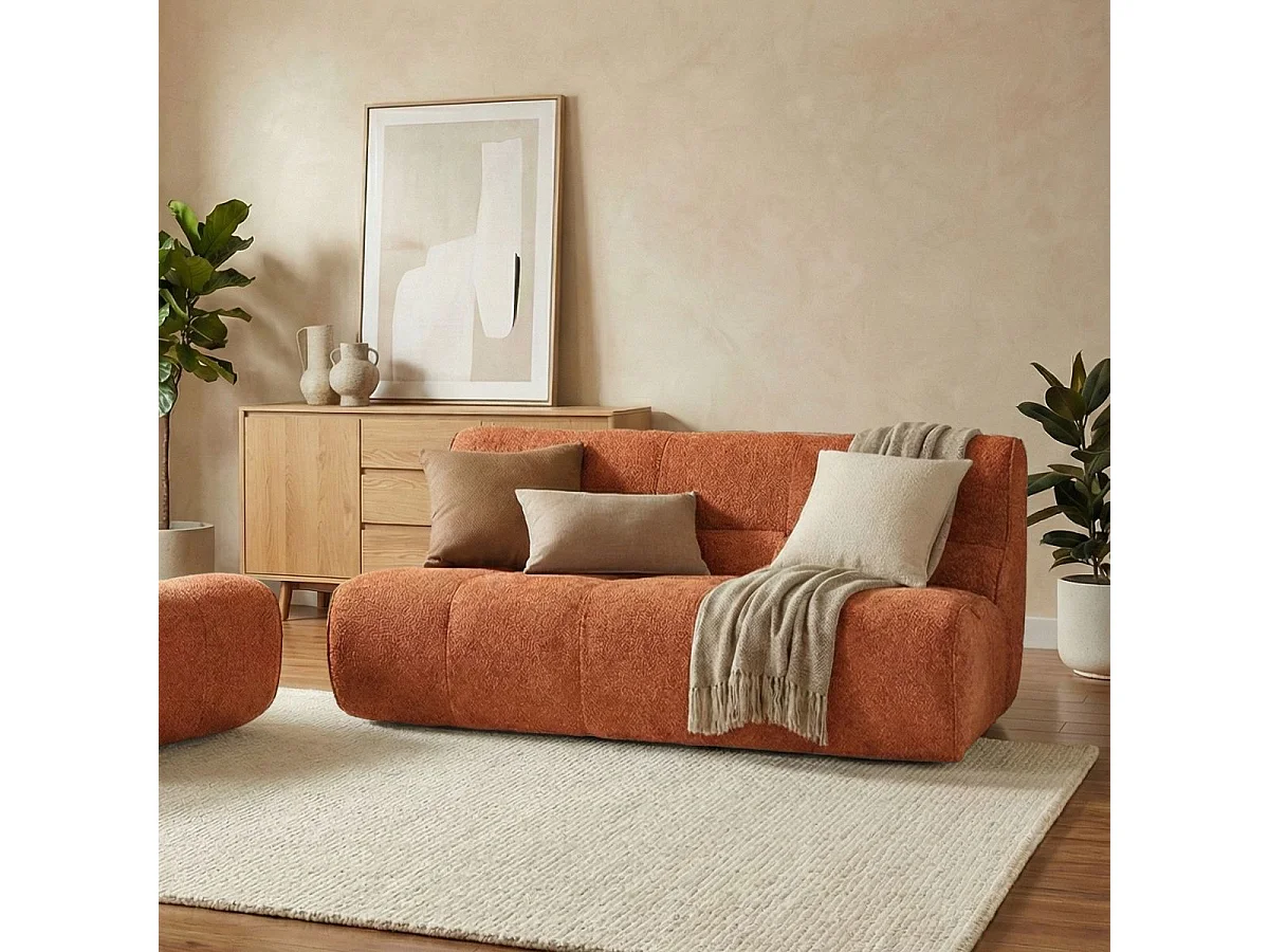 Canapé 2 places en mousse polyuréthane et tissu polyester touché doux orange - BLOW