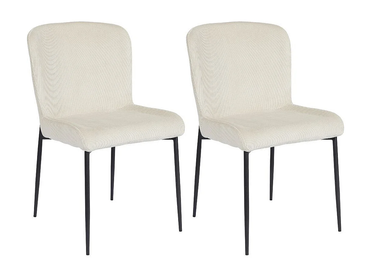 Lot de 2 chaises en tissu velours côtelé coloris crème pieds métal noir - LUMIA