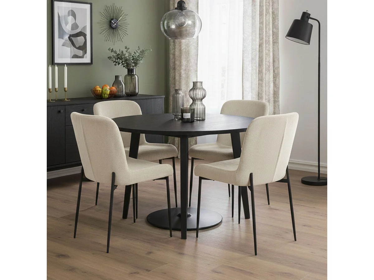 Lot de 2 chaises en tissu velours côtelé coloris crème pieds métal noir - LUMIA