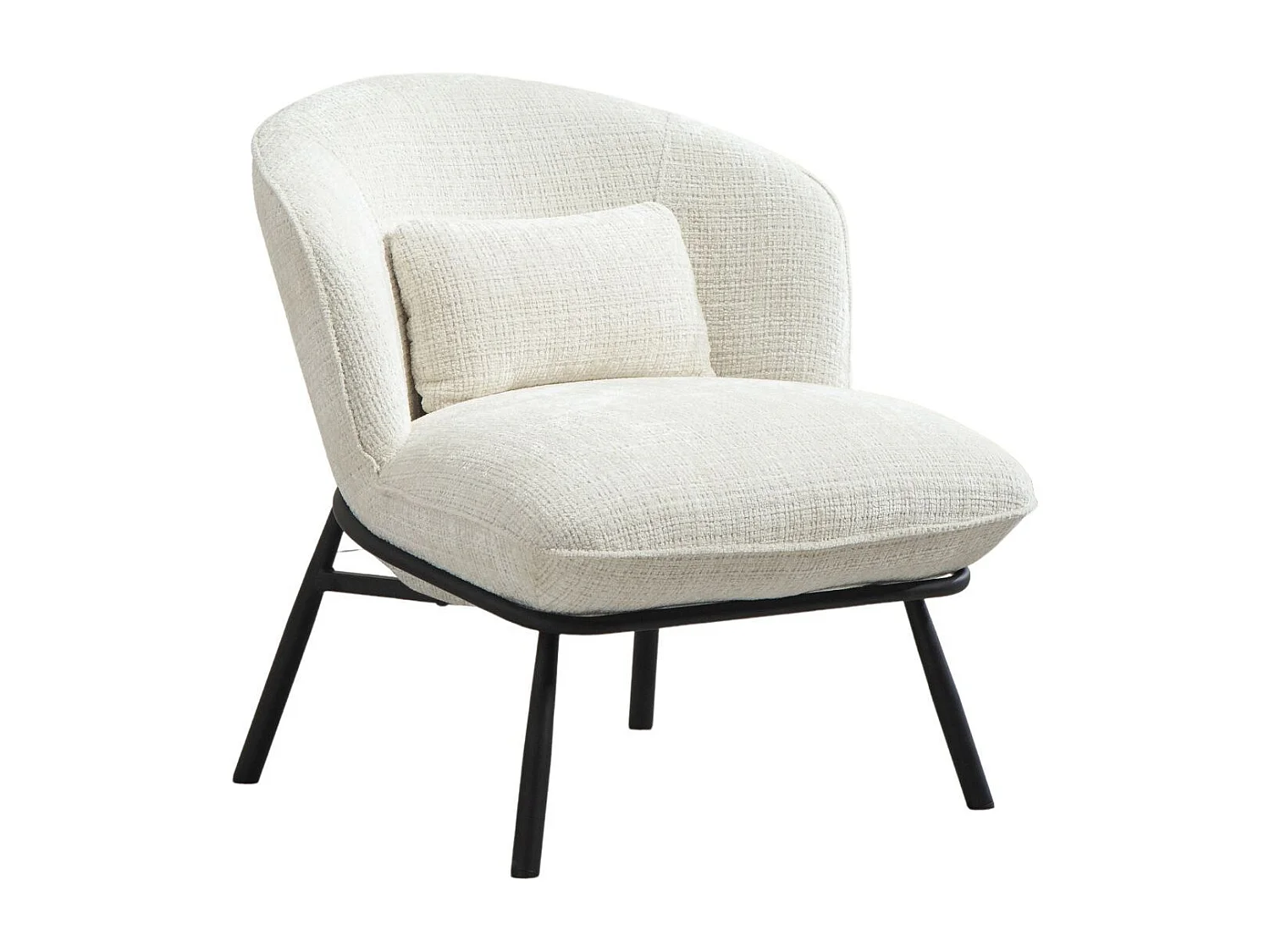 Fauteuil lounge en tissu chenillé blanc piètement métal noir - GASBY