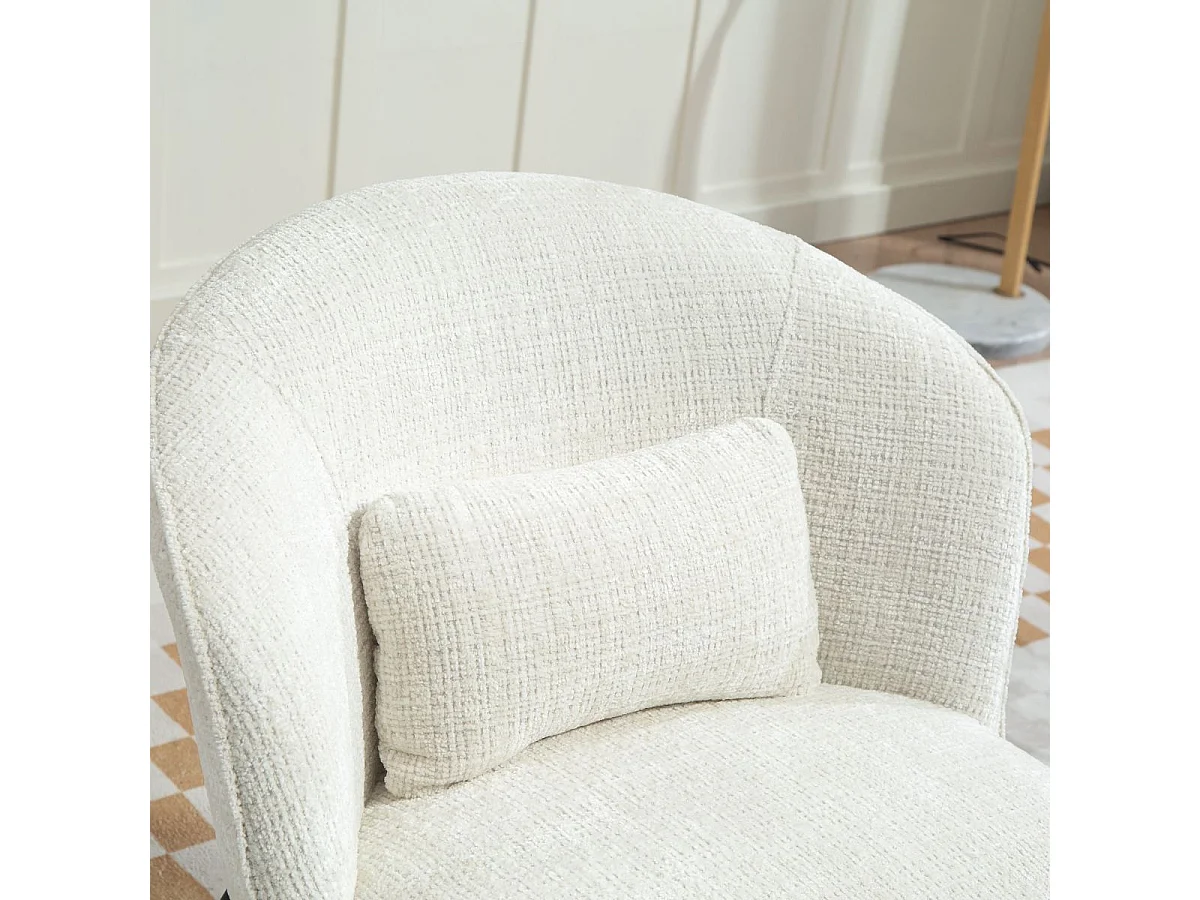 Fauteuil lounge en tissu chenillé blanc piètement métal noir - GASBY