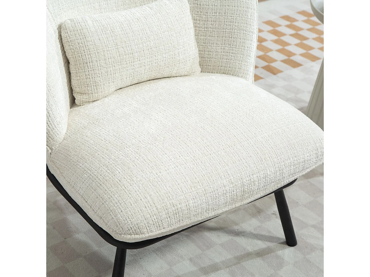 Fauteuil lounge en tissu chenillé blanc piètement métal noir - GASBY