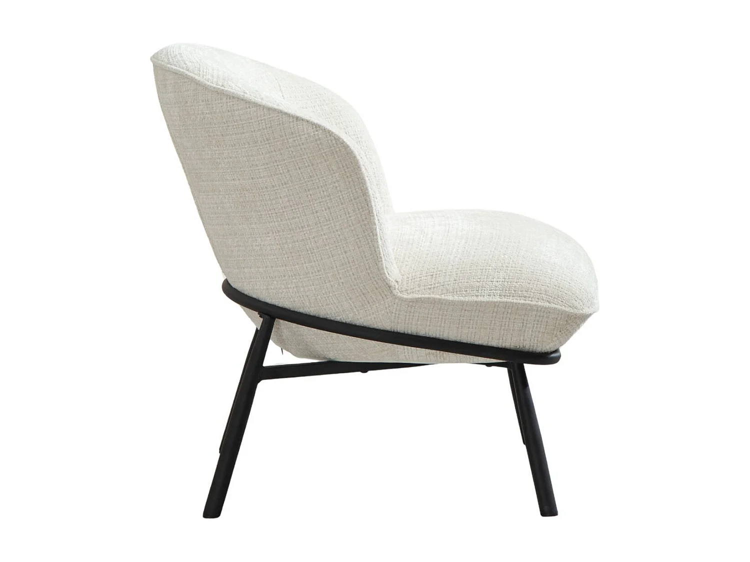 Fauteuil lounge en tissu chenillé blanc piètement métal noir - GASBY