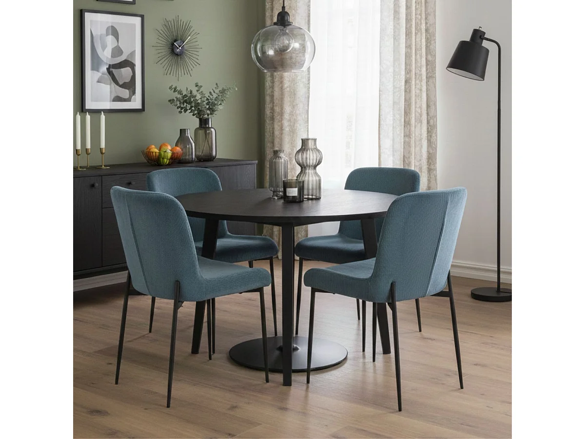 Lot de 2 chaises en tissu velours côtelé coloris bleu pieds métal noir - LUMIA