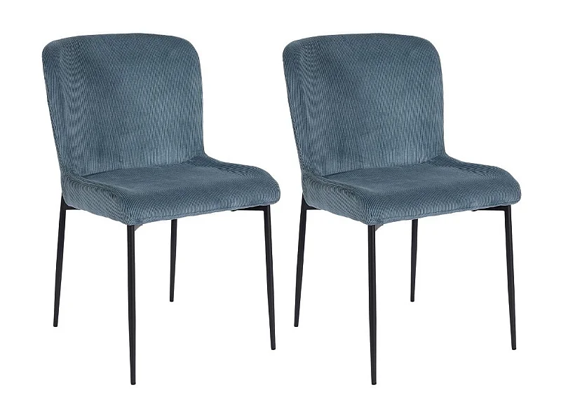 Lot de 2 chaises en tissu velours côtelé coloris bleu pieds métal noir - LUMIA