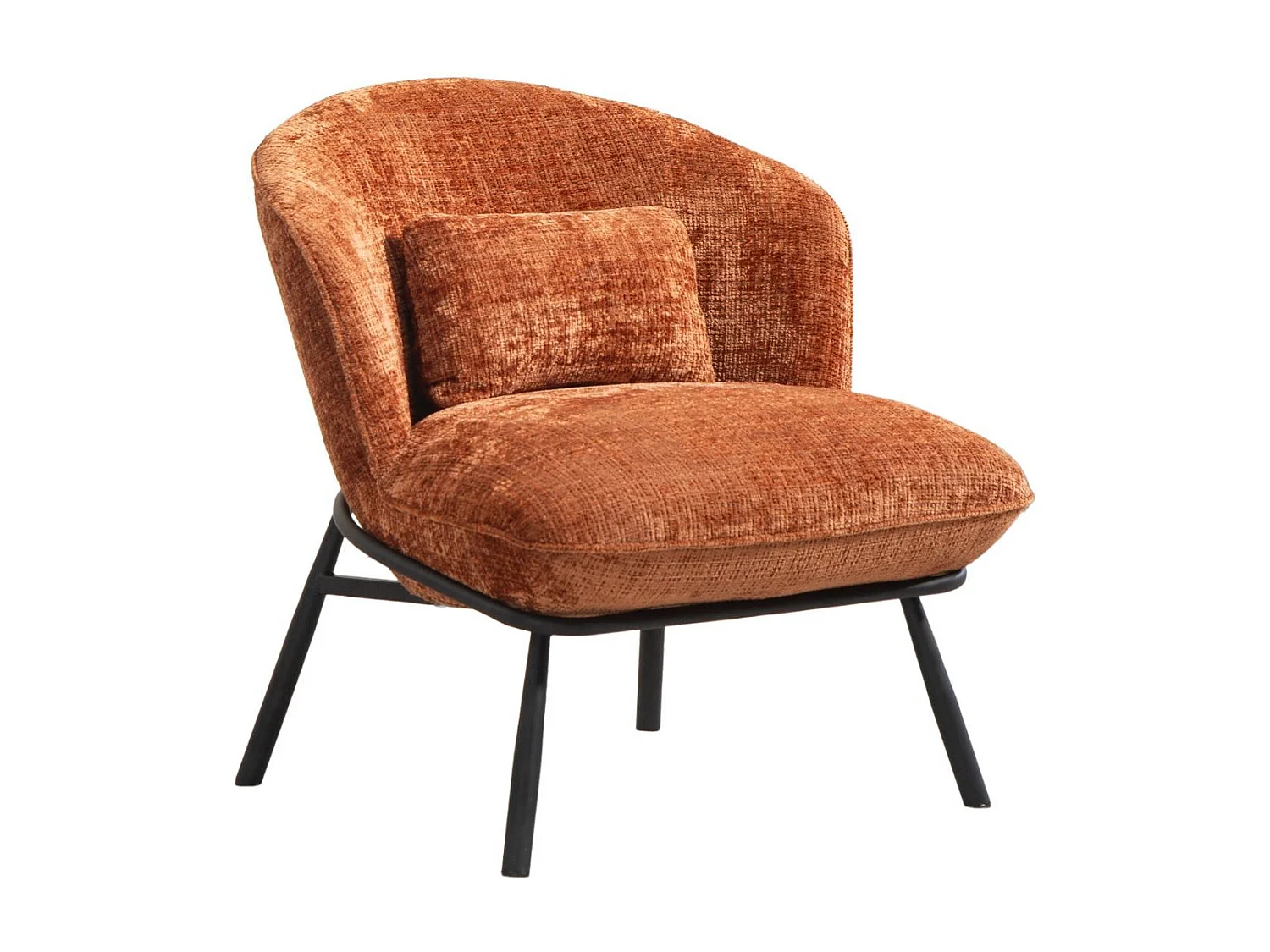 Fauteuil lounge en tissu chenillé terracotta piètement métal noir - GASBY