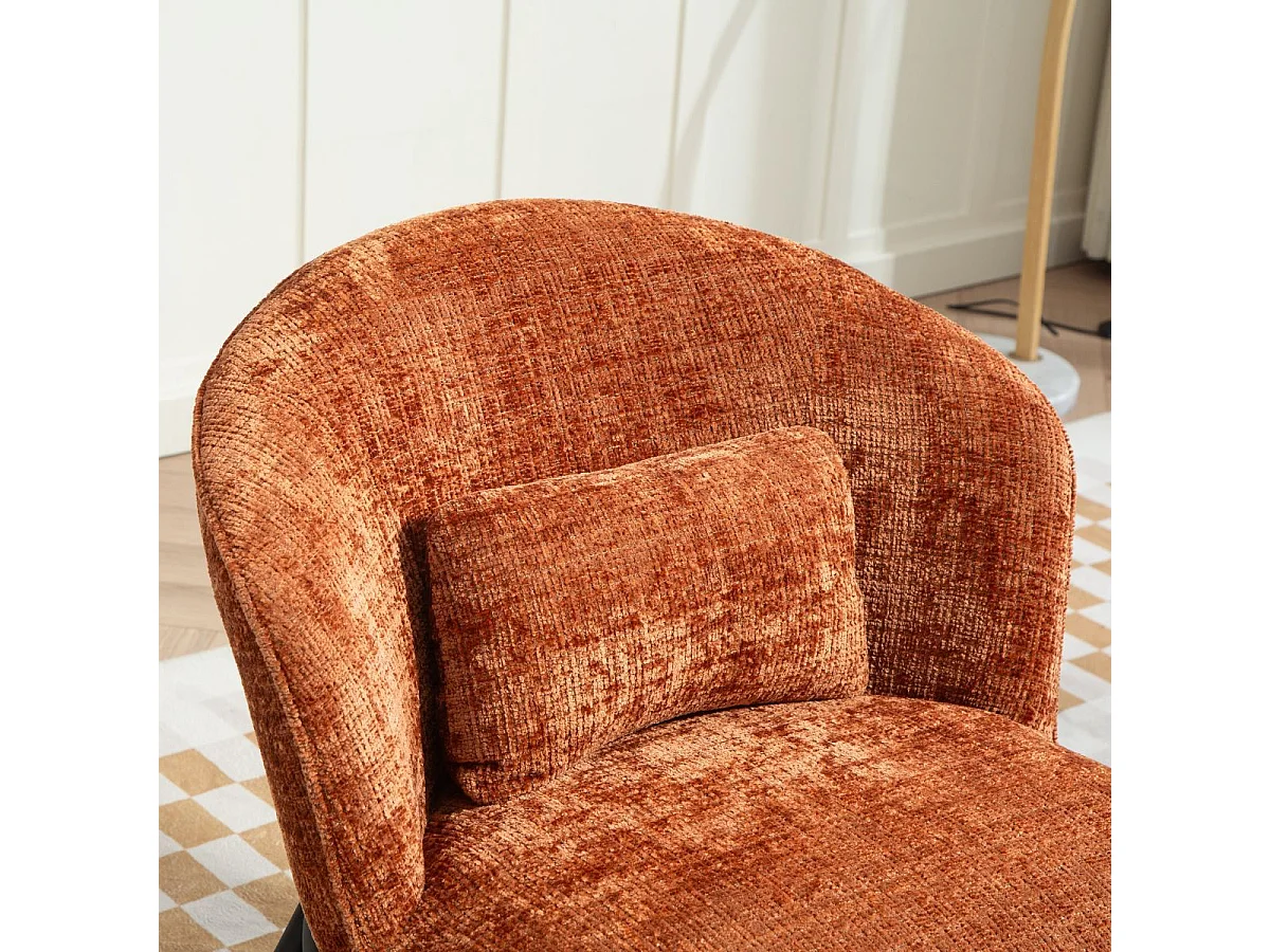 Fauteuil lounge en tissu chenillé terracotta piètement métal noir - GASBY