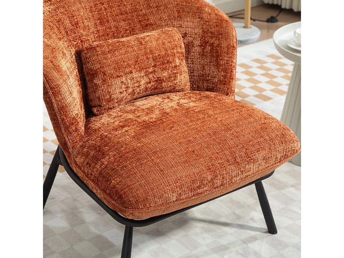 Fauteuil lounge en tissu chenillé terracotta piètement métal noir - GASBY