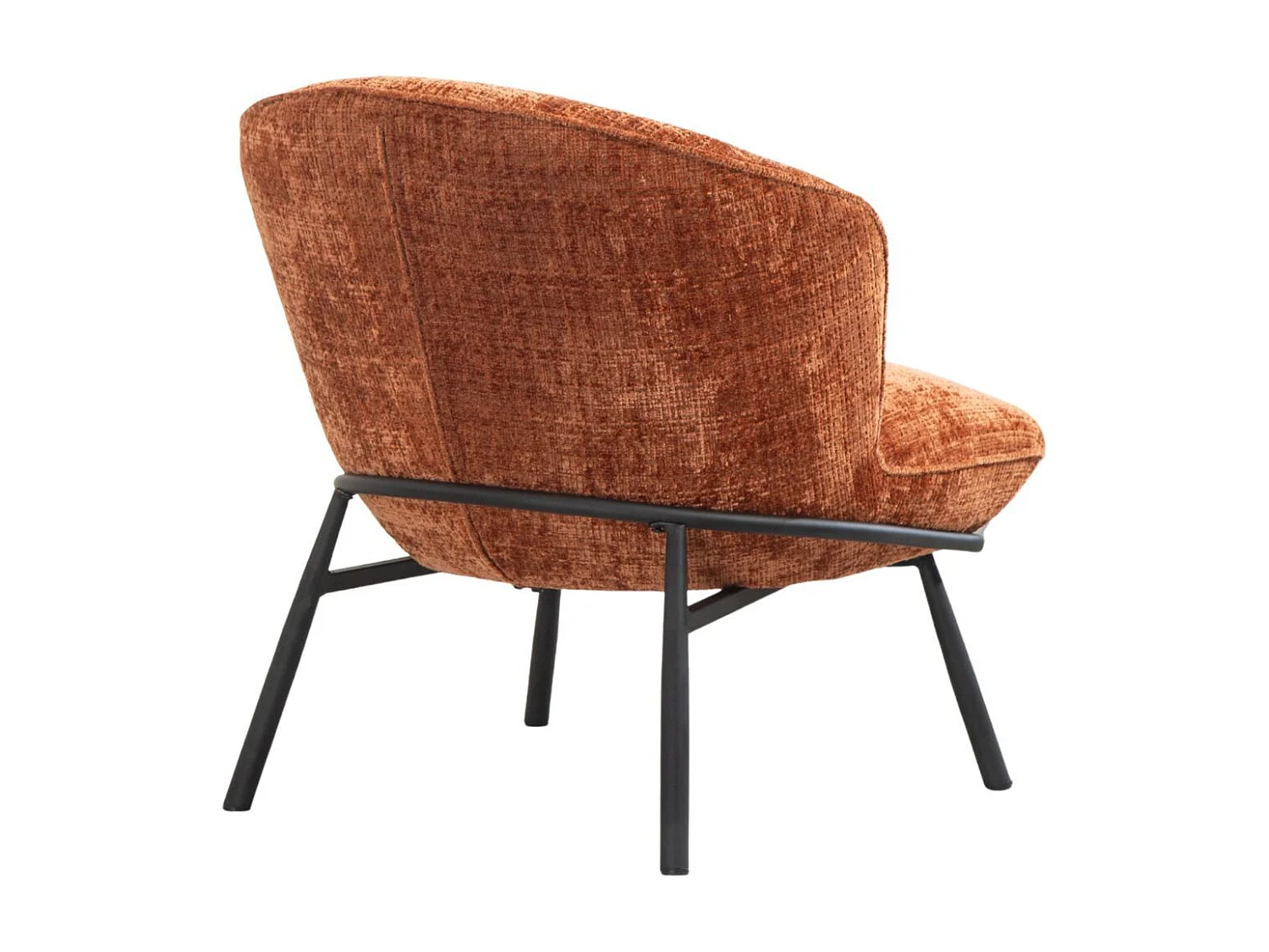 Fauteuil lounge en tissu chenillé terracotta piètement métal noir - GASBY