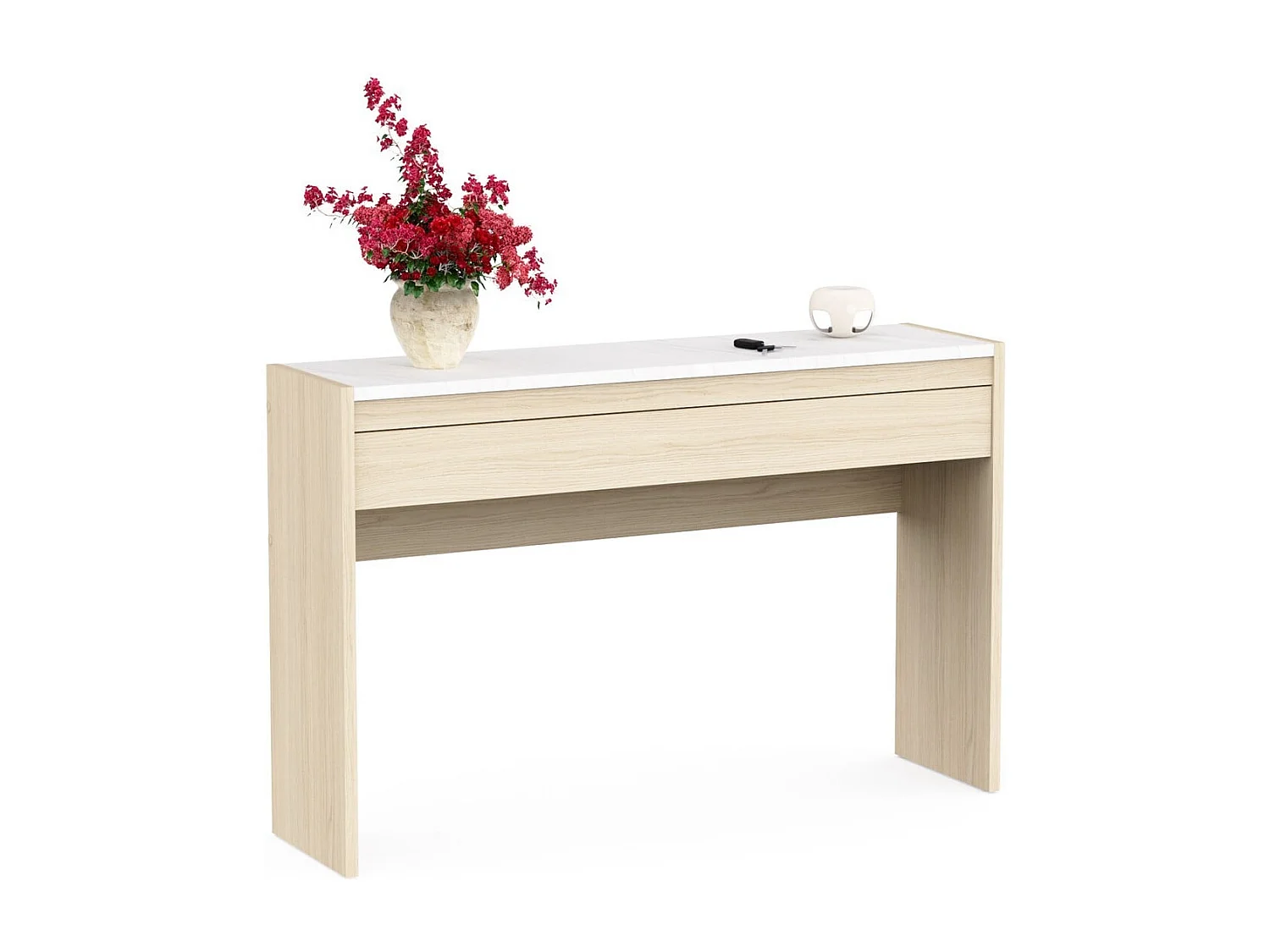 Console 1 tiroir décor chêne et marbre L124,4 cm MELIA