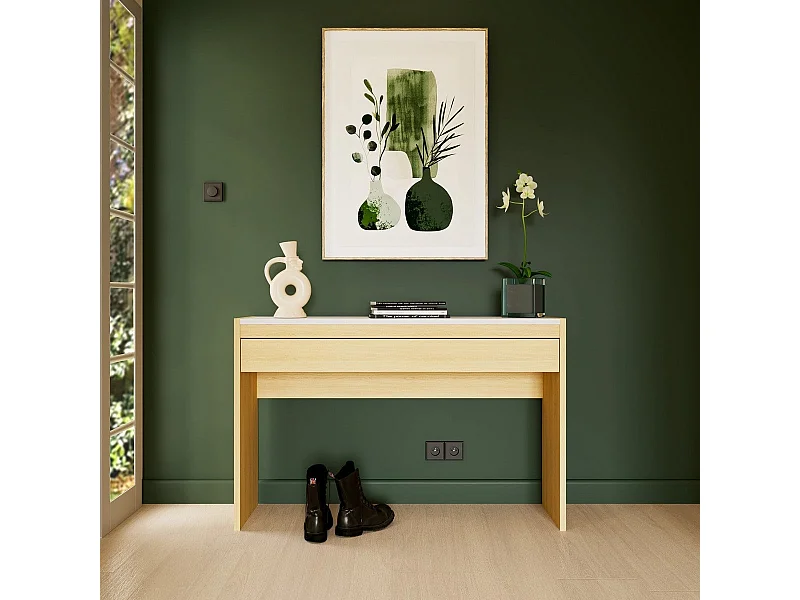 Console 1 tiroir décor chêne et marbre L124,4 cm MELIA