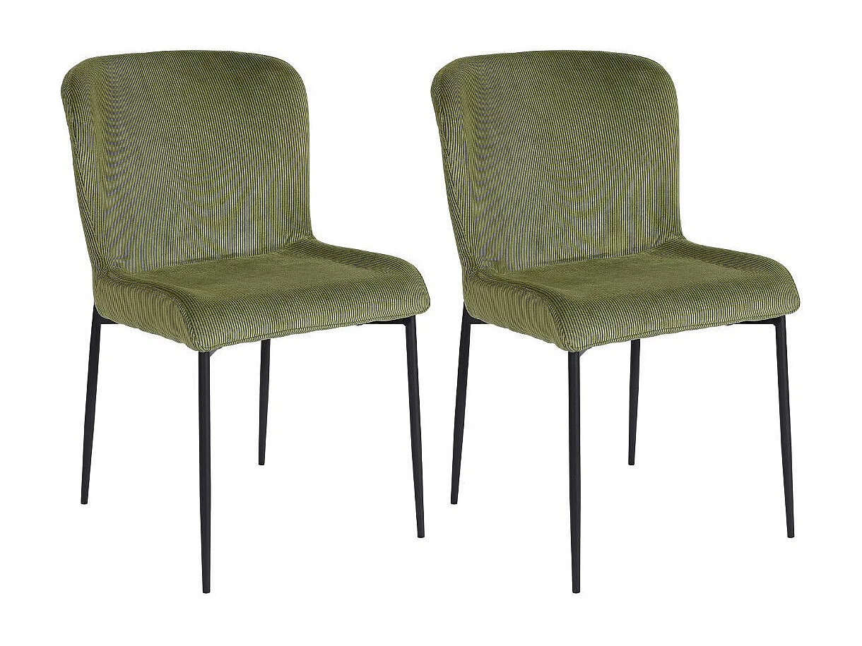 Lot de 2 chaises en tissu velours côtelé coloris vert pieds métal noir - LUMIA
