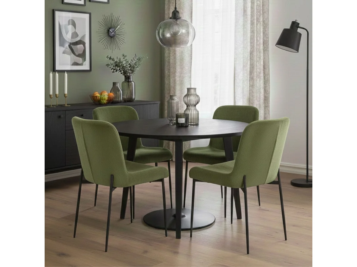 Lot de 2 chaises en tissu velours côtelé coloris vert pieds métal noir - LUMIA