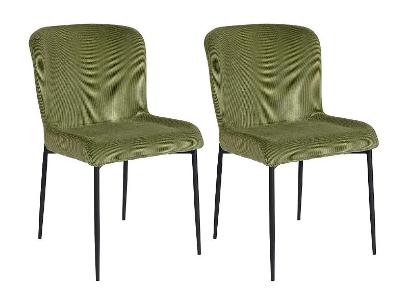 Lot de 2 chaises en tissu velours côtelé coloris vert pieds métal noir - LUMIA