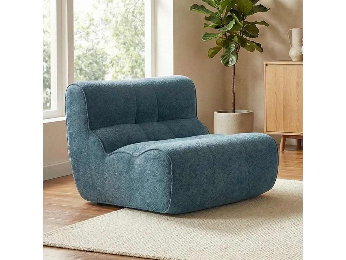 Fauteuil en mousse polyuréthane et tissu polyester touché doux bleu - BLOW