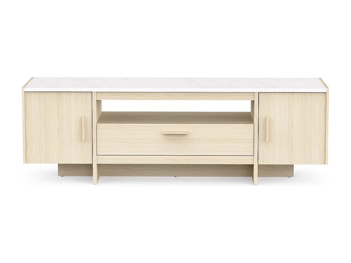 Meuble TV 2 portes et 1 tiroir décor chêne et marbre L178,8 cm MELIA