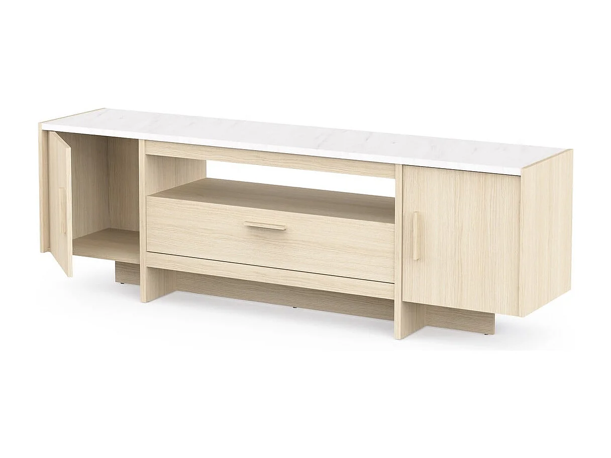 Meuble TV 2 portes et 1 tiroir décor chêne et marbre L178,8 cm MELIA