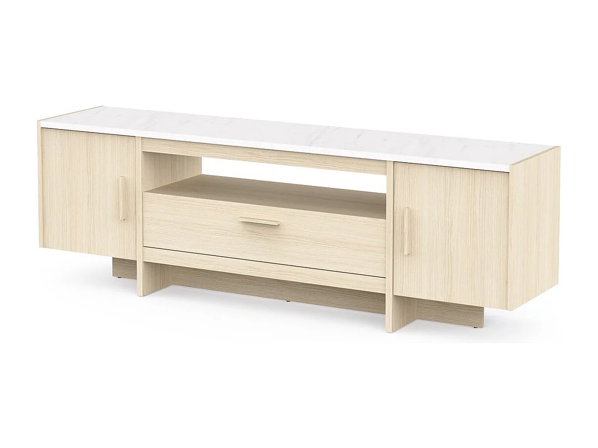 Meuble TV 2 portes et 1 tiroir décor chêne et marbre L178,8 cm MELIA