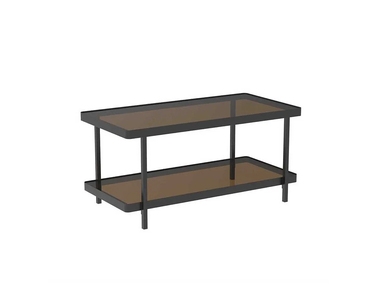 Tavolino in metallo nero con 2 piani in vetro fumé L100 cm - ORA