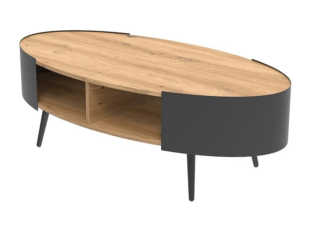 Mesa baja ovalada con lados de metal negro L120 cm - EKLO