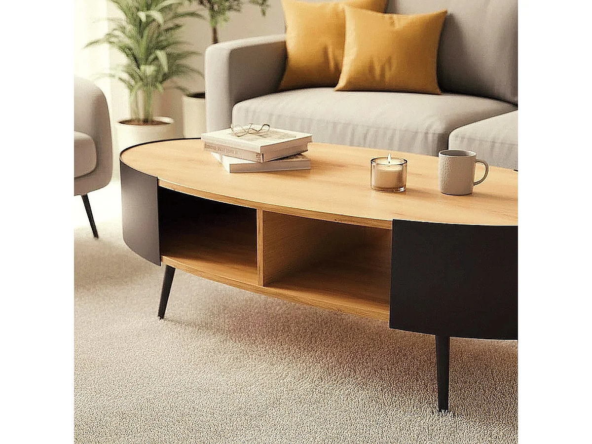 Mesa baja ovalada con lados de metal negro L120 cm - EKLO