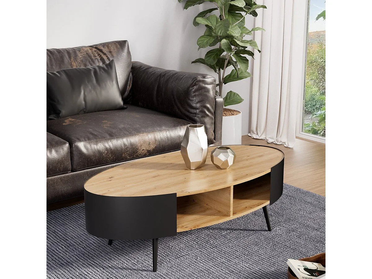Mesa baja ovalada con lados de metal negro L120 cm - EKLO