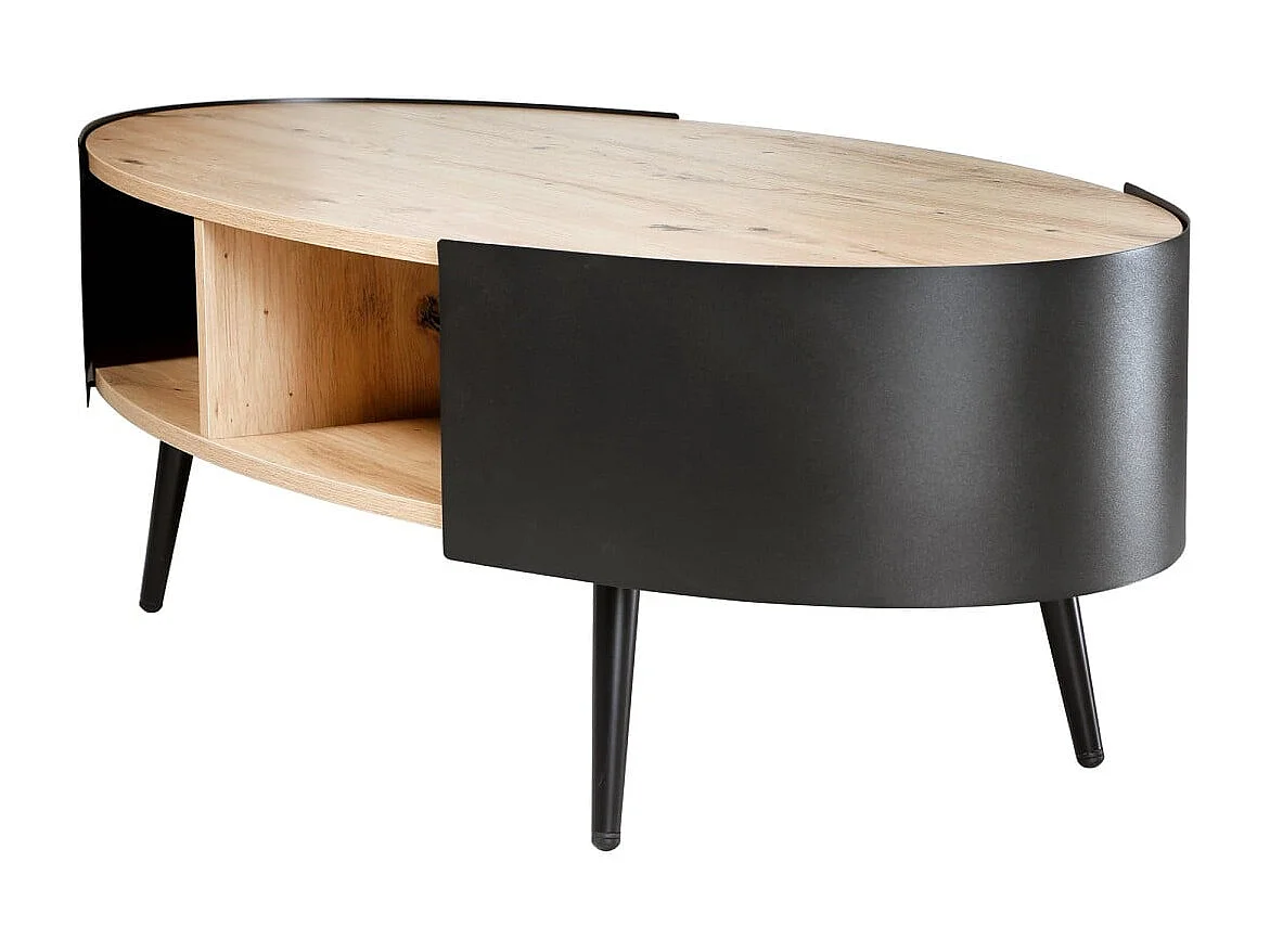 Table basse ovale avec flancs en métal noir L120 cm EKLO