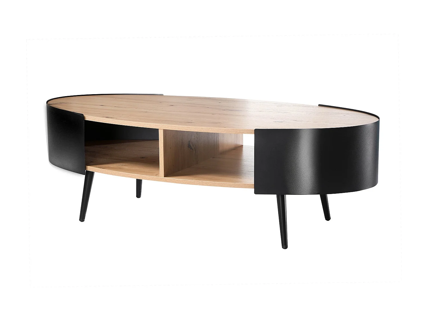 Table basse ovale avec flancs en métal noir L120 cm EKLO