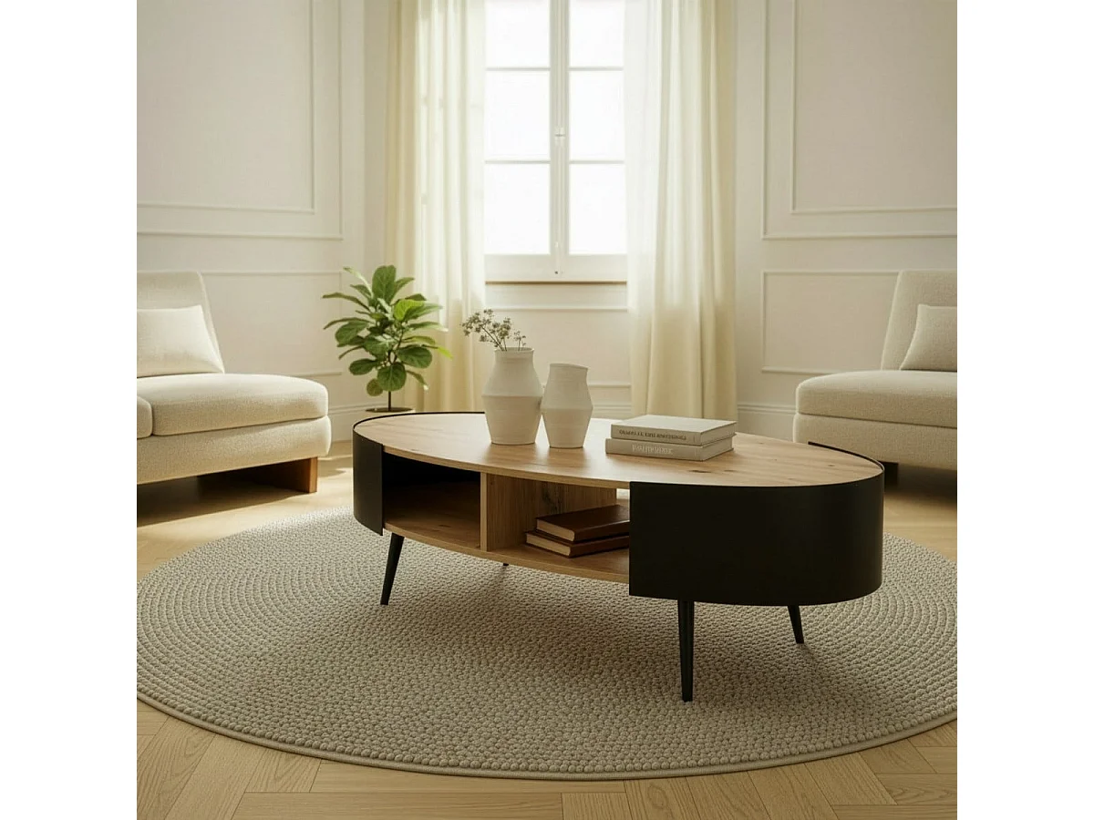 Table basse ovale avec flancs en métal noir L120 cm EKLO