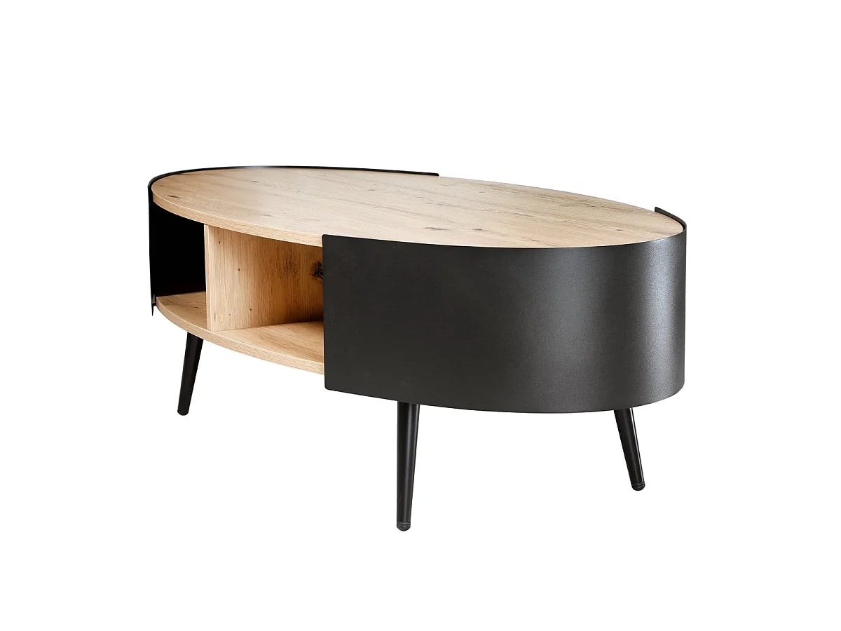 Table basse ovale avec flancs en métal noir L120 cm EKLO