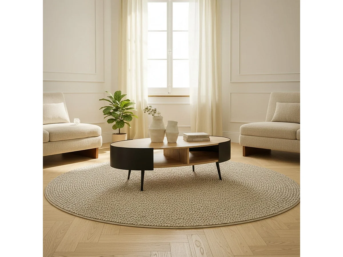 Table basse ovale avec flancs en métal noir L120 cm EKLO