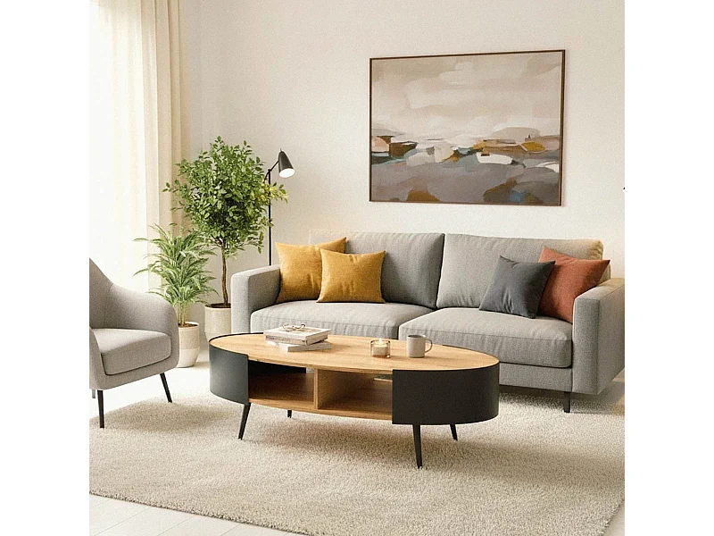 Ovale salontafel met zwarte metalen zijkanten L120 cm - EKLO