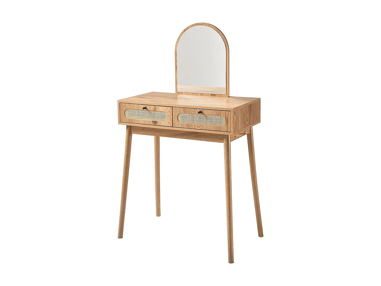 Coiffeuse avec miroir et 2 tiroirs façades rotin L80 cm ALIA