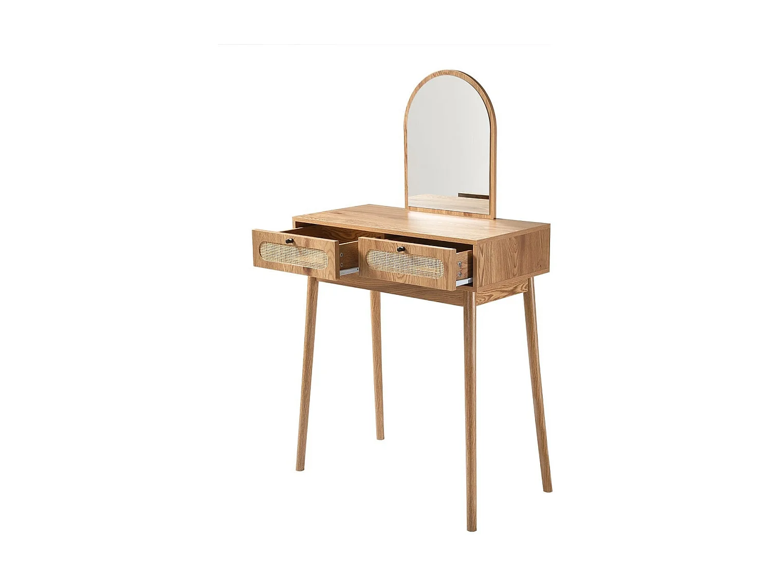 Coiffeuse avec miroir et 2 tiroirs façades rotin L80 cm ALIA