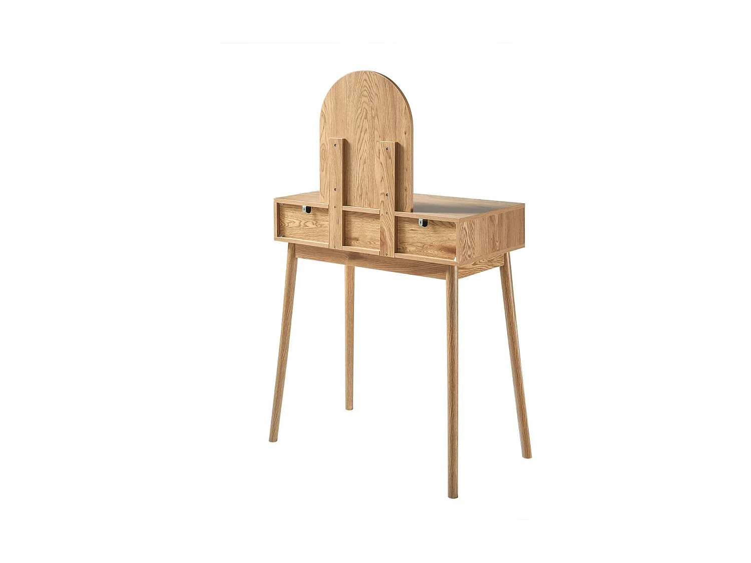 Coiffeuse avec miroir et 2 tiroirs façades rotin L80 cm ALIA