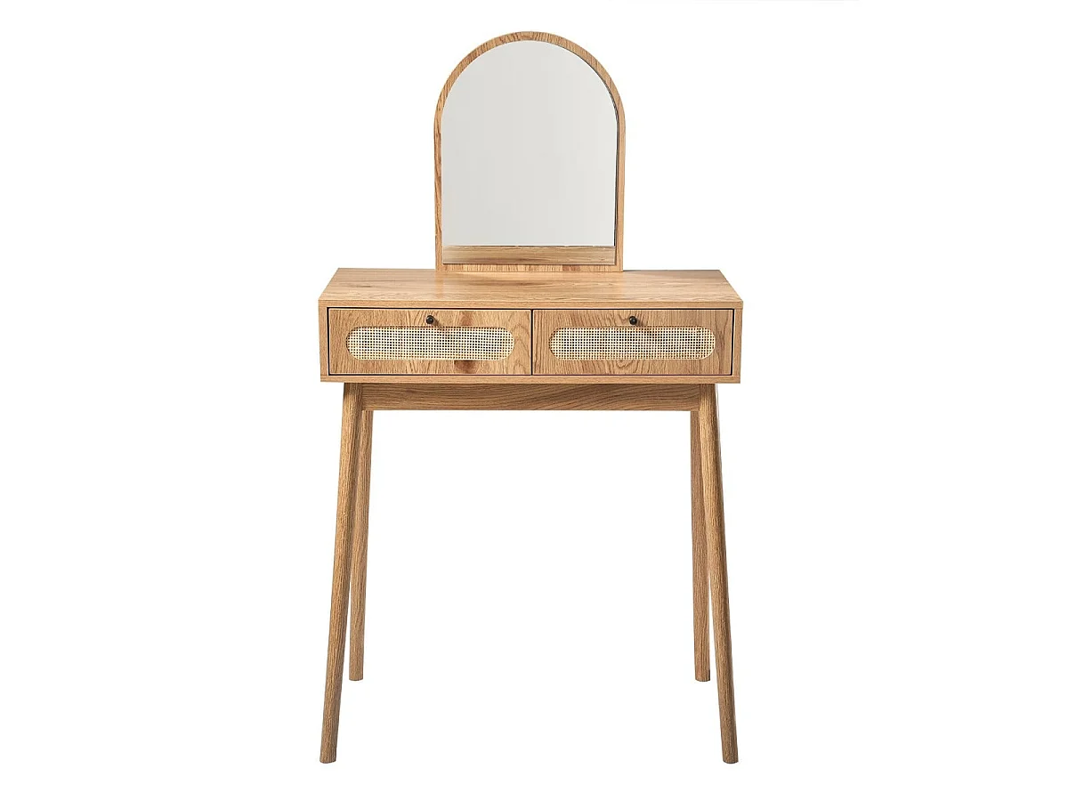 Toaletka z lustrem i 2 szufladami z frontami rattanowymi, szer. 80 cm, ALIA