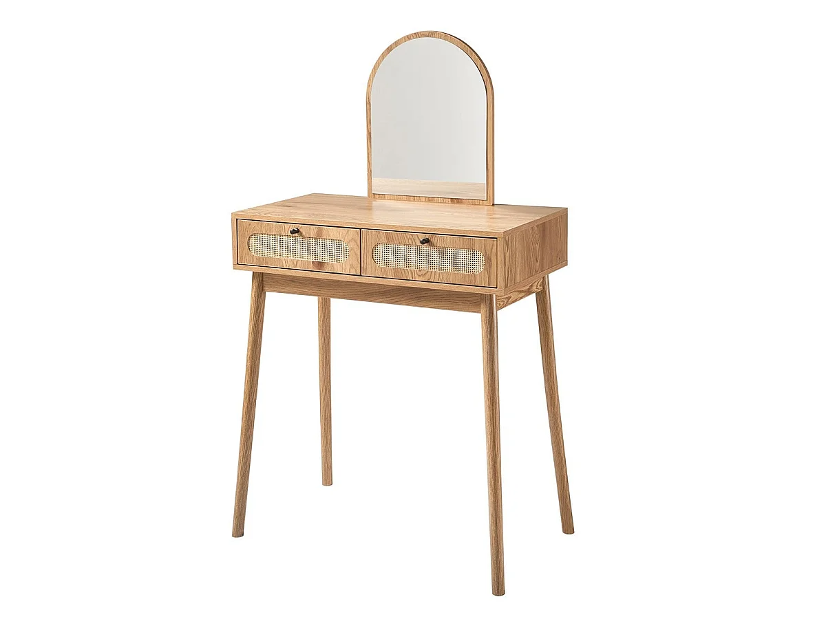 Toaletka z lustrem i 2 szufladami z frontami rattanowymi, szer. 80 cm, ALIA