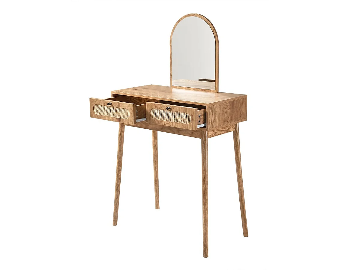 Toaletka z lustrem i 2 szufladami z frontami rattanowymi, szer. 80 cm, ALIA
