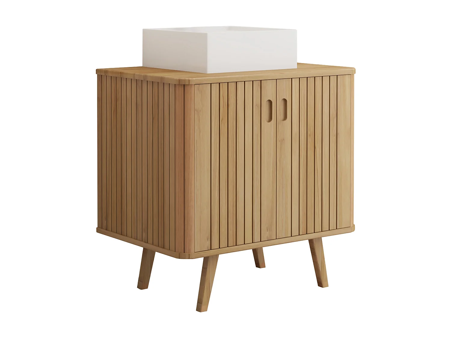 Mobile bagno con piedi in teak e lavabo da appoggio quadrato in ceramica 80 cm - WAMENA