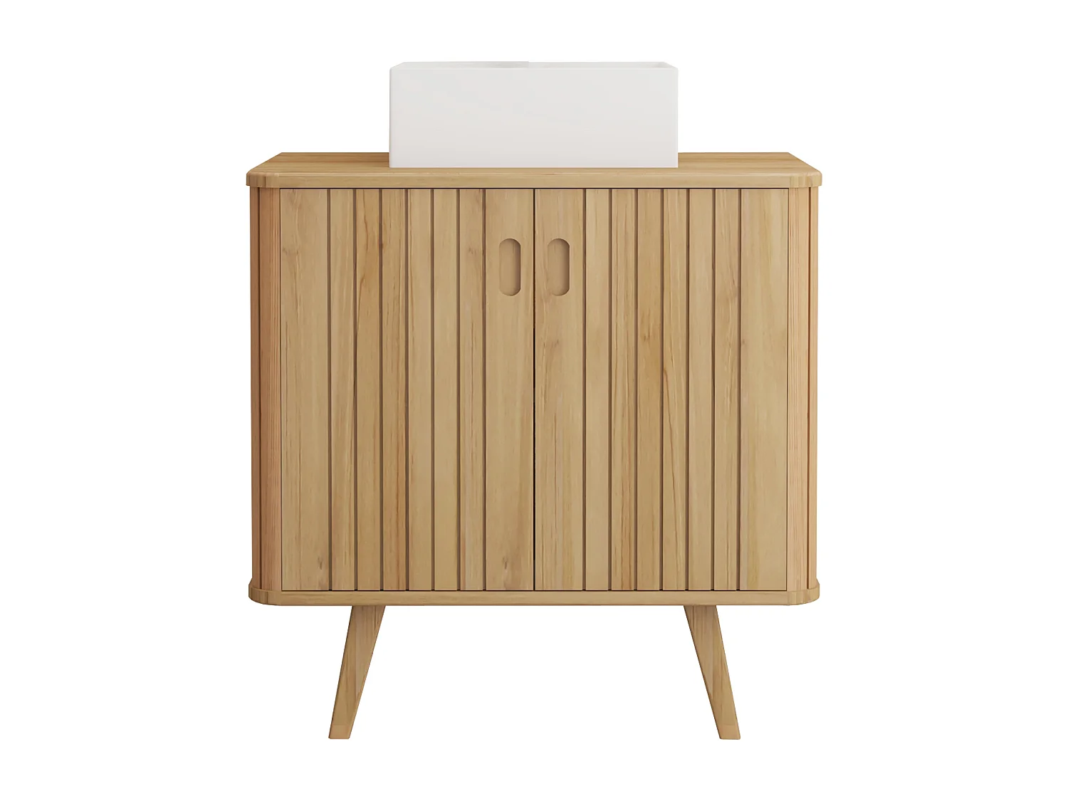 Mobile bagno con piedi in teak e lavabo da appoggio quadrato in ceramica 80 cm - WAMENA
