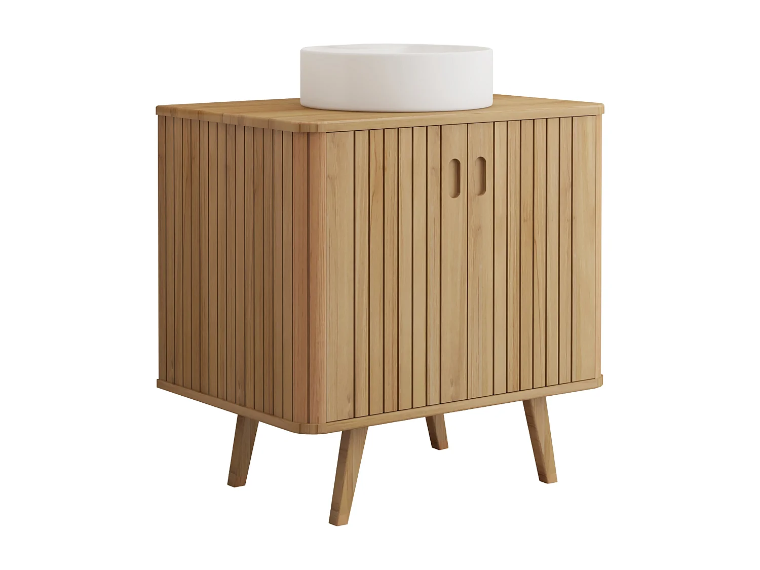 Mobile bagno con piedi in teck e lavabo da appoggio rotondo in ceramica 80 cm - WAMENA