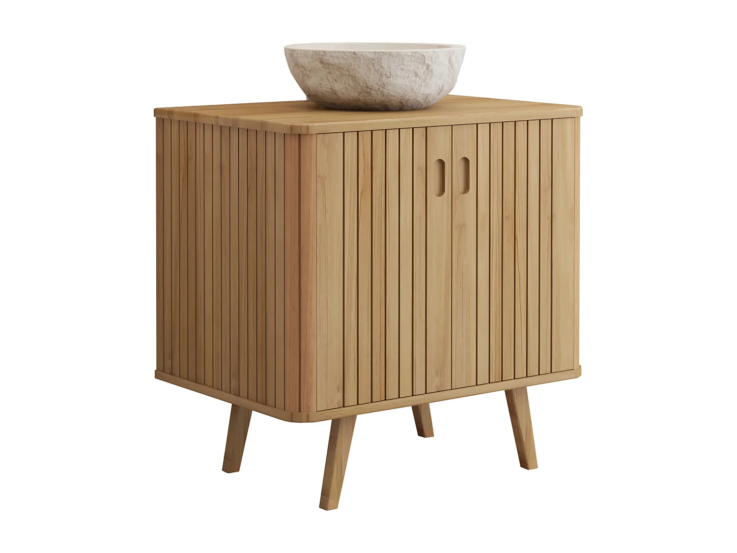 Mobile bagno in teak con appoggio per lavabo in pietra crema 80 cm - WAMENA