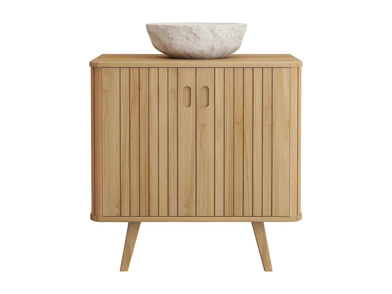 Mobile bagno in teak con appoggio per lavabo in pietra crema 80 cm - WAMENA