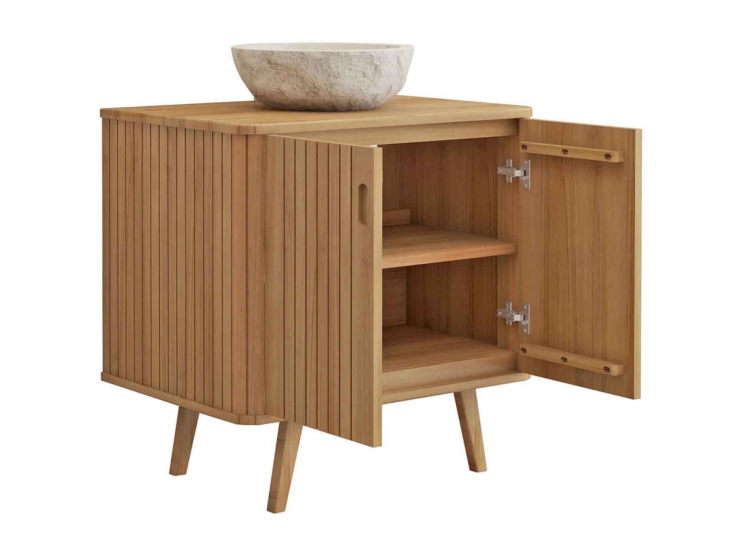Mobile bagno in teak con appoggio per lavabo in pietra crema 80 cm - WAMENA