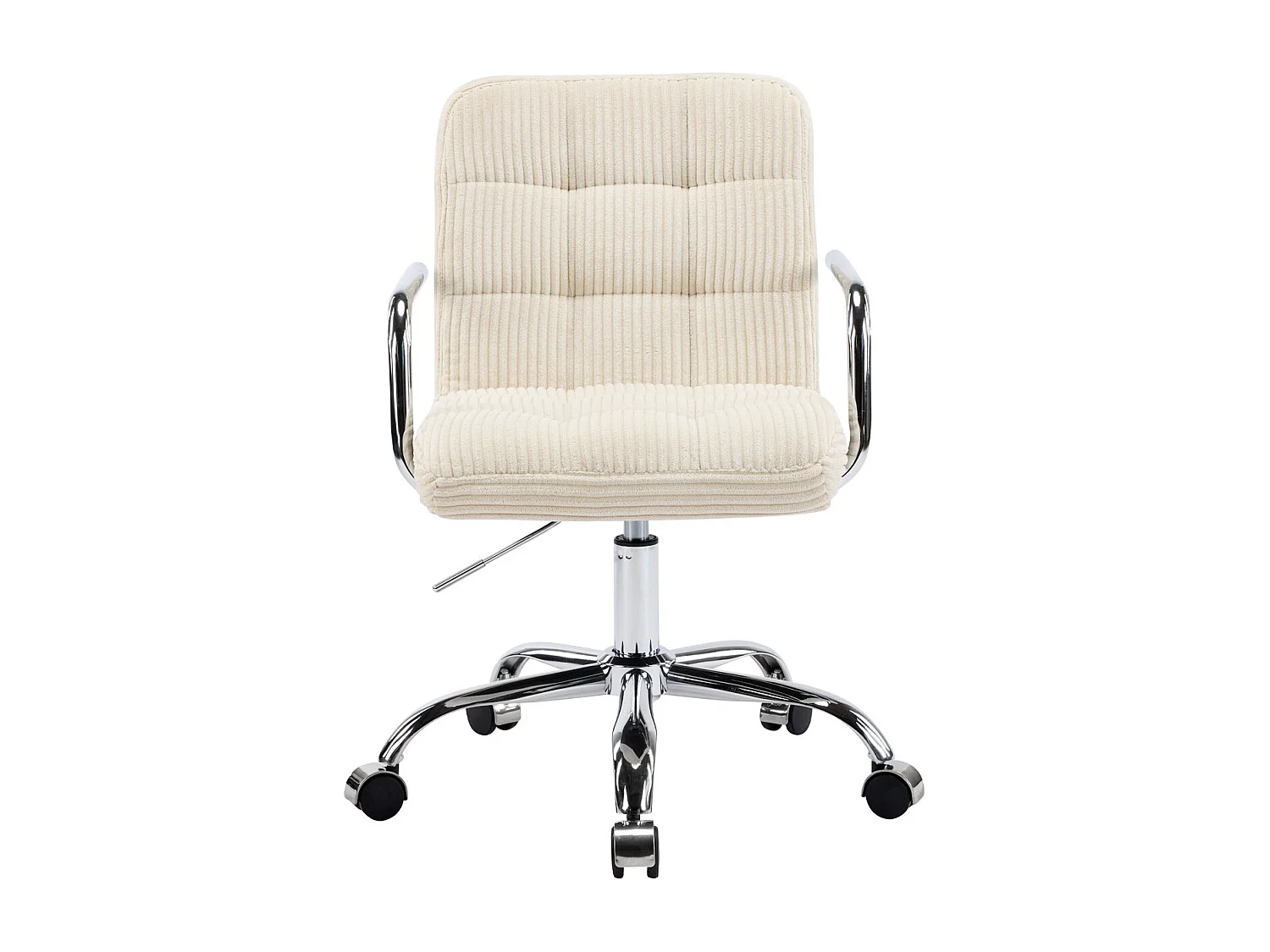 Fauteuil de bureau capitonné, pivotant et réglable en hauteur en velours côtelé beige - Nolan