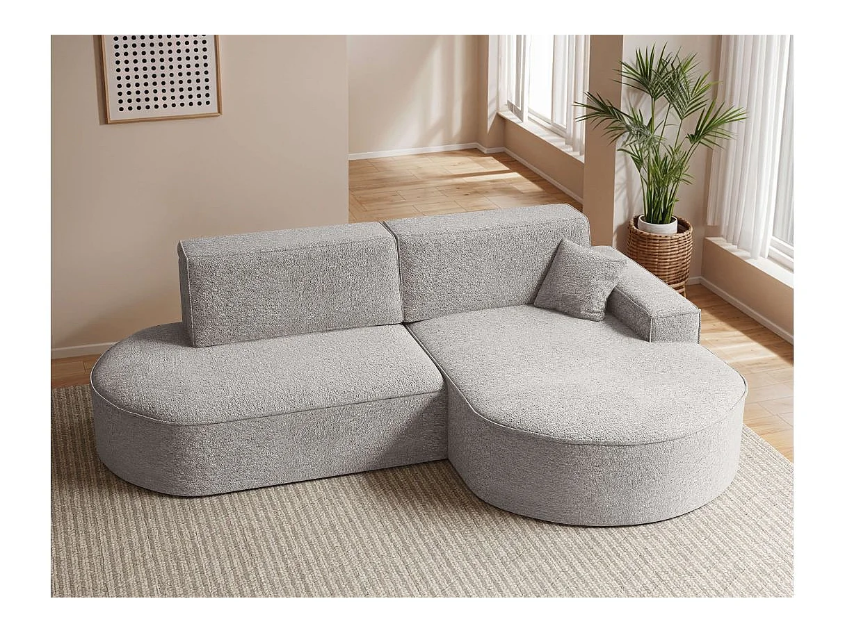 Canapé d'angle convertible 4 places en tissu chenille gris MARLO