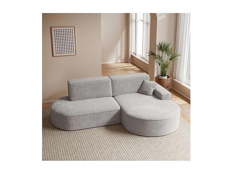 Canapé d'angle droit convertible 4 places MARLO en tissu chenille - Gris perle